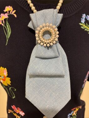 Pearl & Chambray Necktie necklace